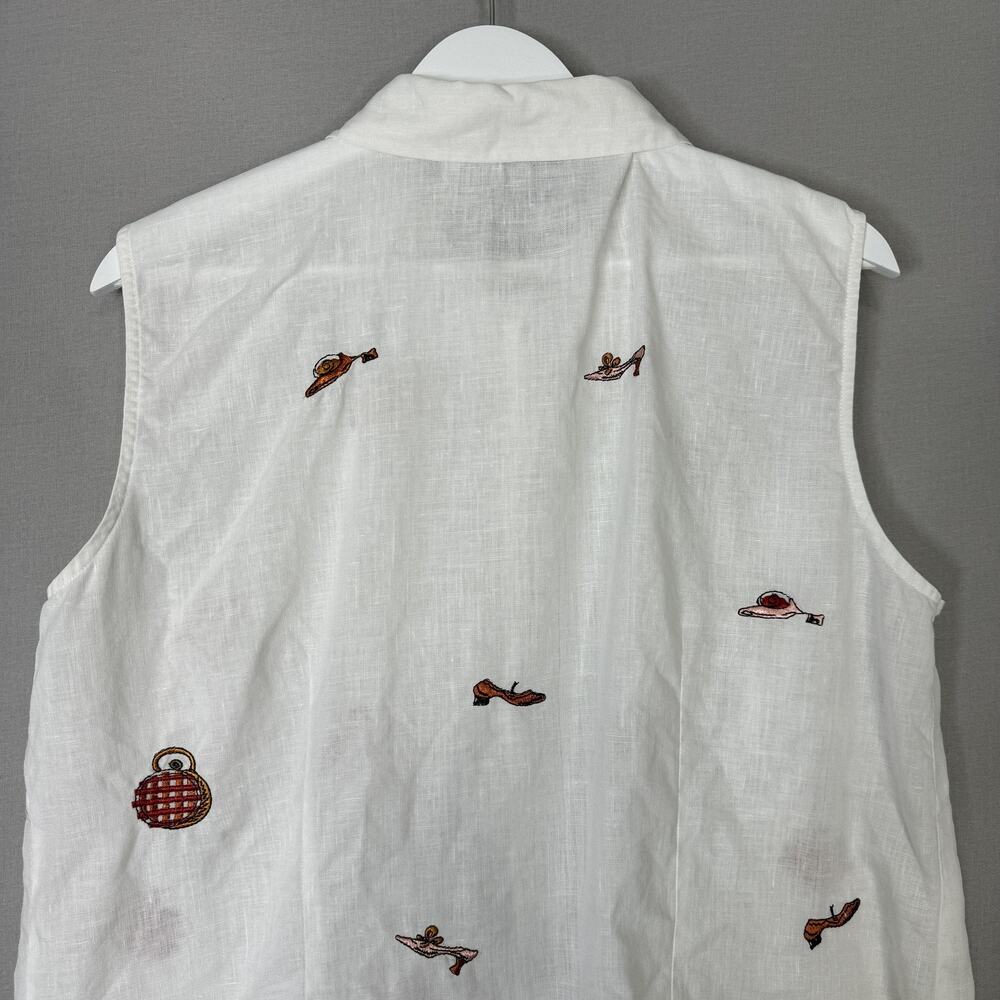 Vintage 2 Friends Shirt Womens 2X White Irish Linen Purse Shoe Heels Artsy Y2K - Picture 6 of 10